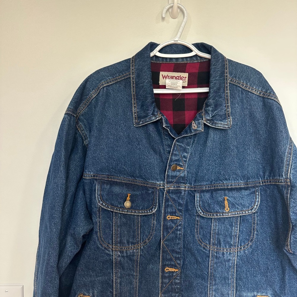 Wrangler Mens Denim Jacket 3XL Cotton Flannel Lined Warm Barn Chore Dark Blue - Picture 6 of 7
